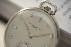 Patek Philippe Platinum Pocket Watch, Diamond Dial, c.1937, detail view 4