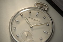 Patek Philippe Platinum Pocket Watch, Diamond Dial, c.1937, detail view 8