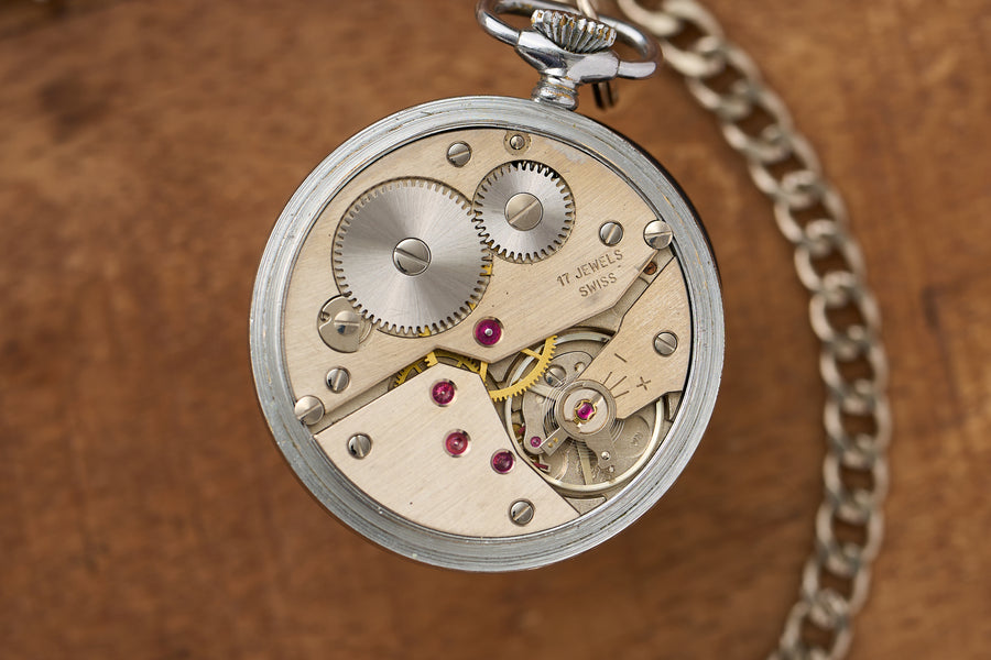 Chrome Open-Face, Railway Dial, with its Chain, c.1960s
