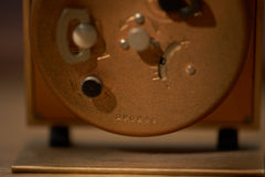Roamer Art Deco Gilt Brass Alarm Clock, Salmon Dial, c.1940, detail view 5