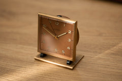 Roamer Art Deco Gilt Brass Alarm Clock, Salmon Dial, c.1940, detail view 8