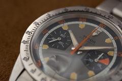 Tudor Oysterdate 'Home Plate' Chronograph 7032/0, c.1971, close view of the Home Plate dial