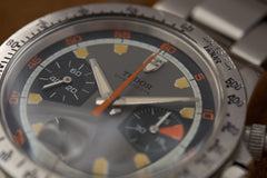 Tudor Oysterdate 'Home Plate' Chronograph 7032/0, c.1971, close view of the dial and registers