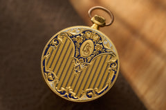 Swiss 18k Gold Pocket Watch, Guilloche Enamel, c.1900, detail view 12