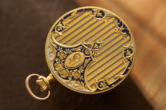 Swiss 18k Gold Pocket Watch, Guilloche Enamel, c.1900, detail view 13