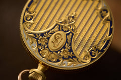 Swiss 18k Gold Pocket Watch, Guilloche Enamel, c.1900, detail view 14