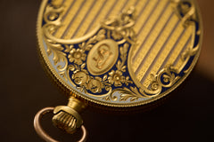 Swiss 18k Gold Pocket Watch, Guilloche Enamel, c.1900, detail view 15