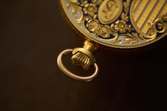 Swiss 18k Gold Pocket Watch, Guilloche Enamel, c.1900, detail view 16