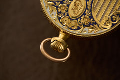 Swiss 18k Gold Pocket Watch, Guilloche Enamel, c.1900, detail view 17