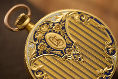 Swiss 18k Gold Pocket Watch, Guilloche Enamel, c.1900, detail view 18
