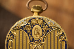 Swiss 18k Gold Pocket Watch, Guilloche Enamel, c.1900, detail view 20