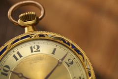 Swiss 18k Gold Pocket Watch, Guilloche Enamel, c.1900, detail view 23