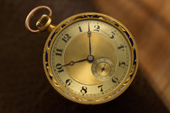 Swiss 18k Gold Pocket Watch, Guilloche Enamel, c.1900, detail view 3