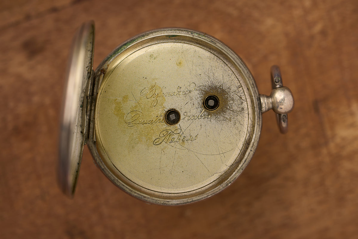Silver Watch with a Hand-Guilloché Case, Cylinder, c.1880