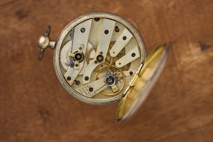 Silver Watch with a Hand-Guilloché Case, Cylinder, c.1880
