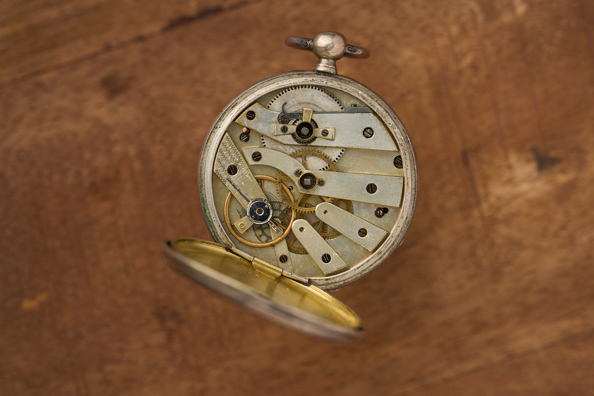 Silver Watch with a Hand-Guilloché Case, Cylinder, c.1880