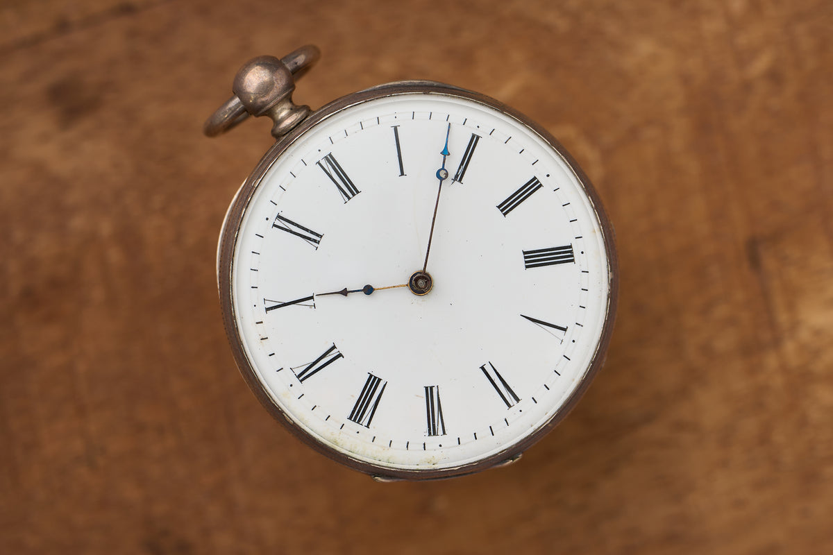 Silver Key-Wind Cylinder Watch, Engraved Throughout, c.1870