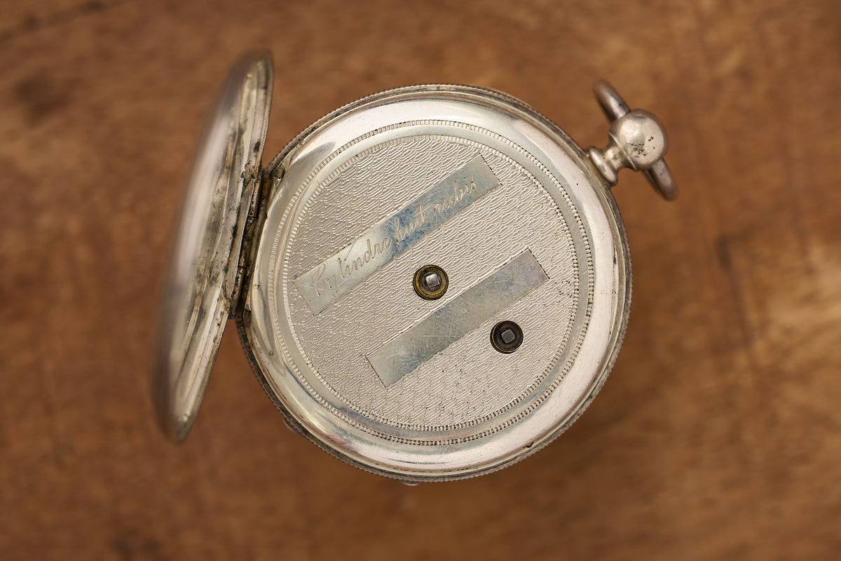 Silver Key-Wind Cylinder Watch, Engraved Throughout, c.1870