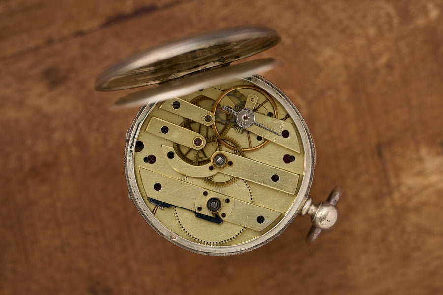 Silver Key-Wind Cylinder Watch, Engraved Throughout, c.1870