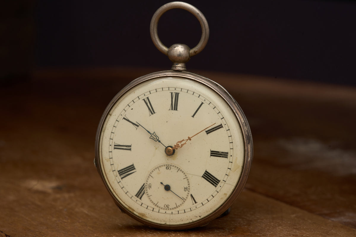 Cylinder Watch, White Enamel Dial, Engraved Silver, c.1870s