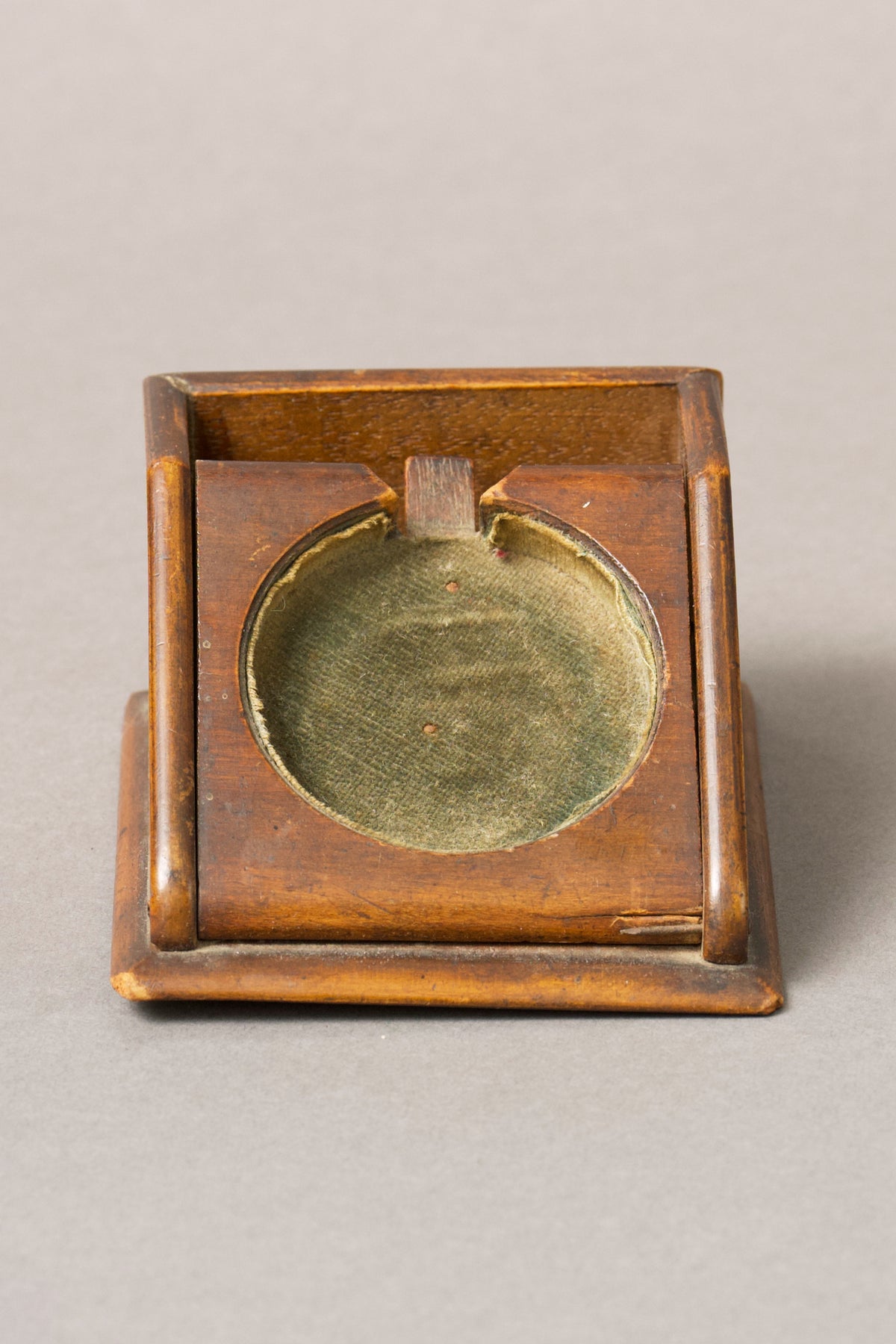 Victorian Slope-Front Watch Stand, Green Velvet Well, c.1880