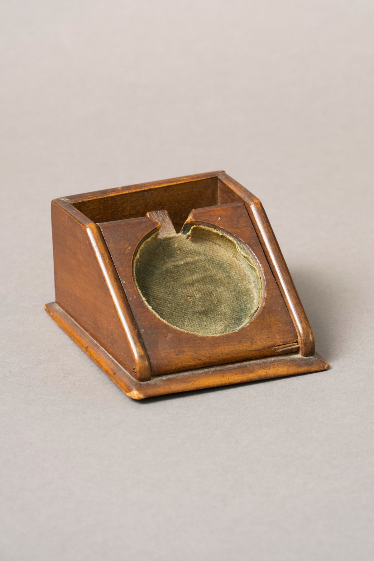 Victorian Slope-Front Watch Stand, Green Velvet Well, c.1880
